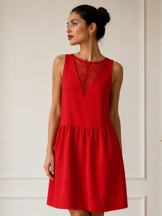 Sezane Dresses & Skirts - Sézane Red Lace Back Dress Quiet Luxury French Chic Coquette Elegant 36 Sm